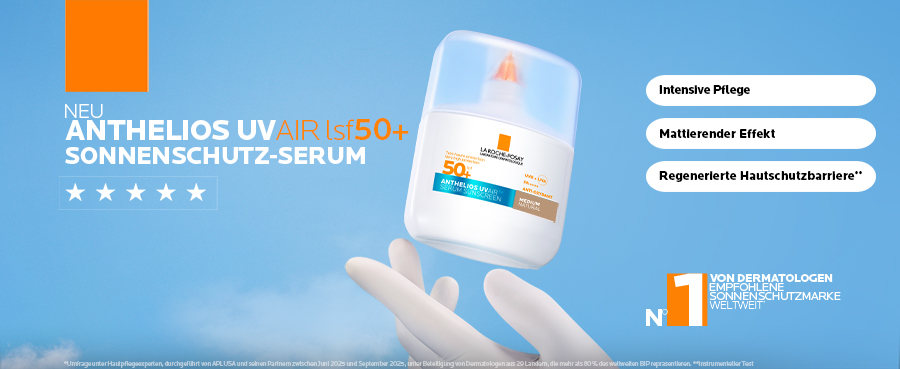 La Roche Posay Anthelios UV Air Serum Getönt LSF 50+ Medium, 50ml Flasche mit Applikator.